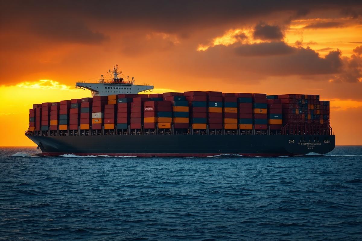 Barco de carga con contenedores apilados